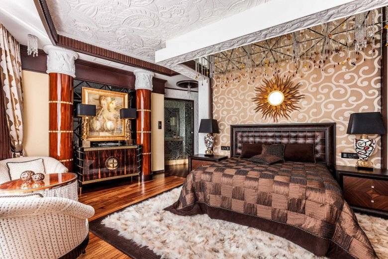 Стильные спальни (101 фото): примеры в средиземноморском стиле и арт-деко, эко-дизайн интерьера, ампир и рококо в спальной комнате