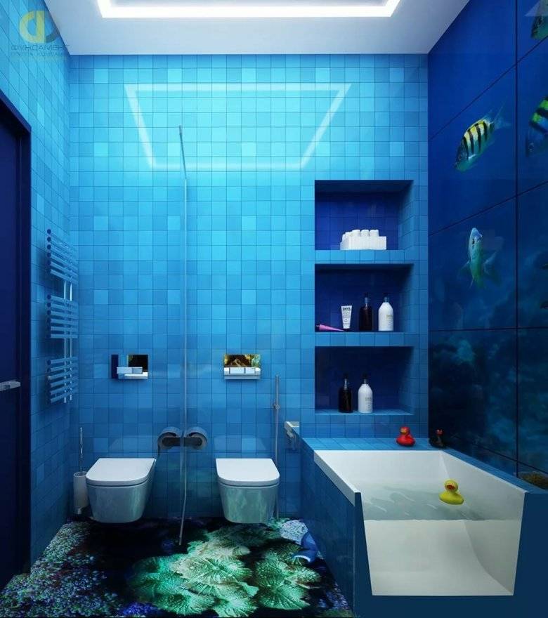 Синяя ванная - царство водной стихии в интерьере - 88 фото примеров