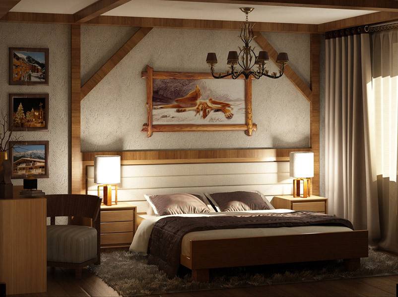 Дизайн спальной комнаты в стиле шале с фото
