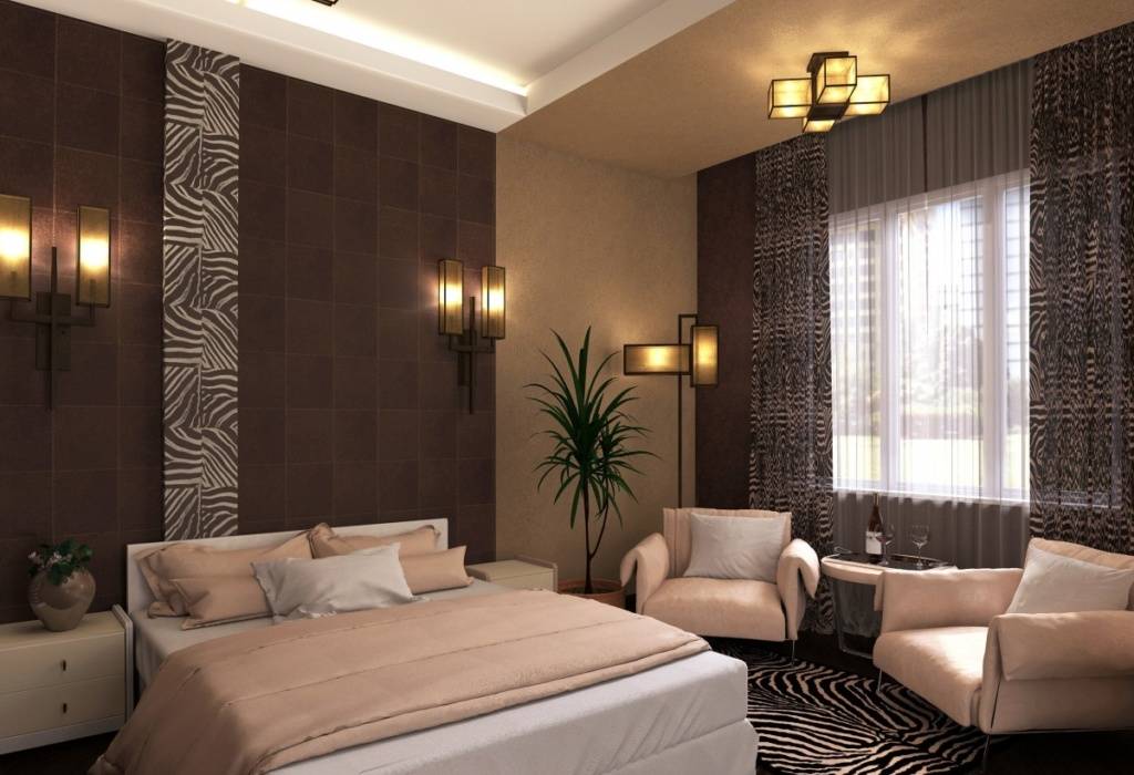Спальня в шоколадных тонах: варианты штор и обоев под интерьер комнаты, фото