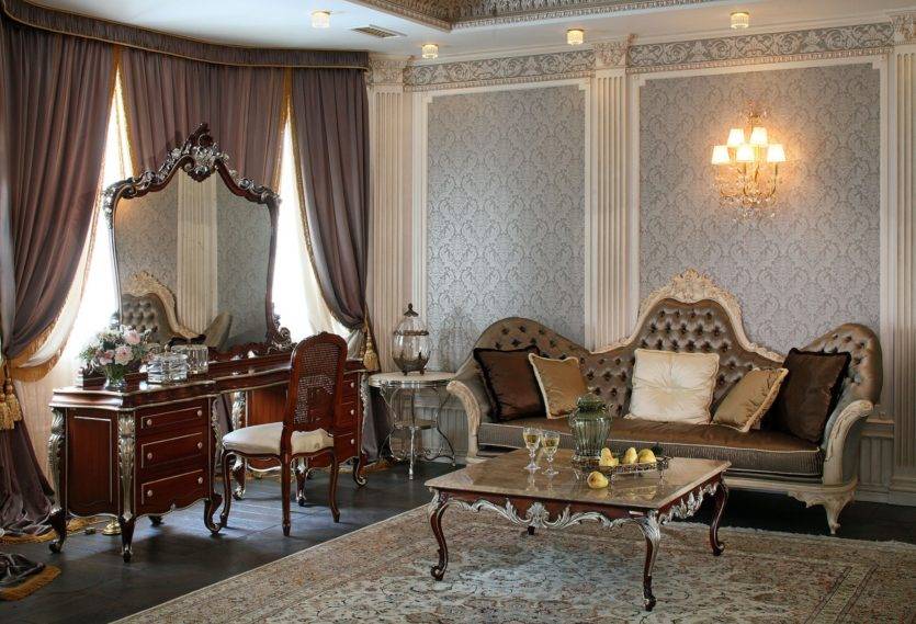 Гостиная в стиле барокко 2021 в квартире: с камином, в светлых тонах, фото лучших новинок дизайна