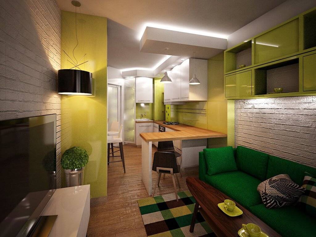 Дизайн кухни 12 кв. м с диваном