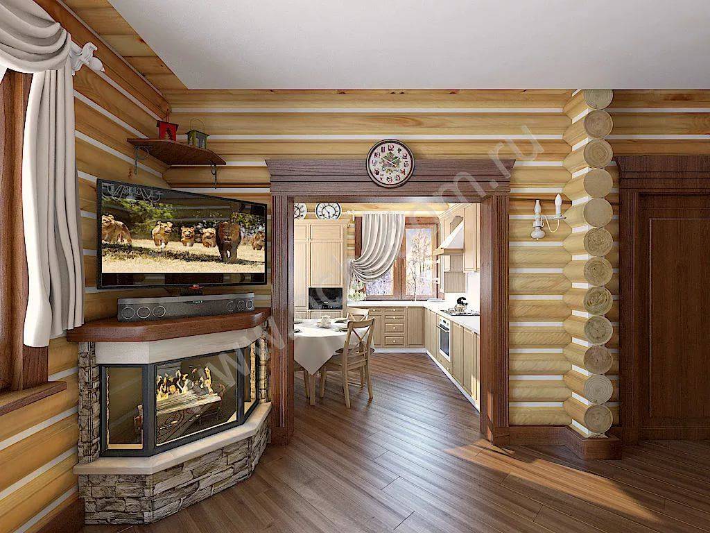 Интерьер дома из бруса (129 фото): дизайн деревянного коттеджа из клееного пиломатериала, имитация поверхностей под брус, русский стиль внутри помещений