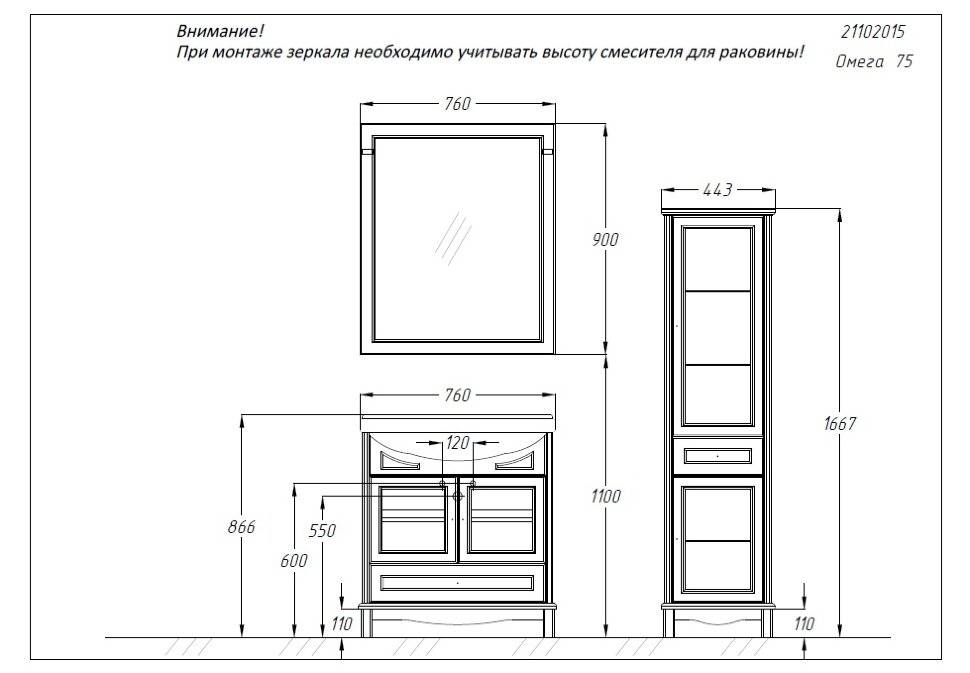 Высота установки шкафчика над раковиной в ванной