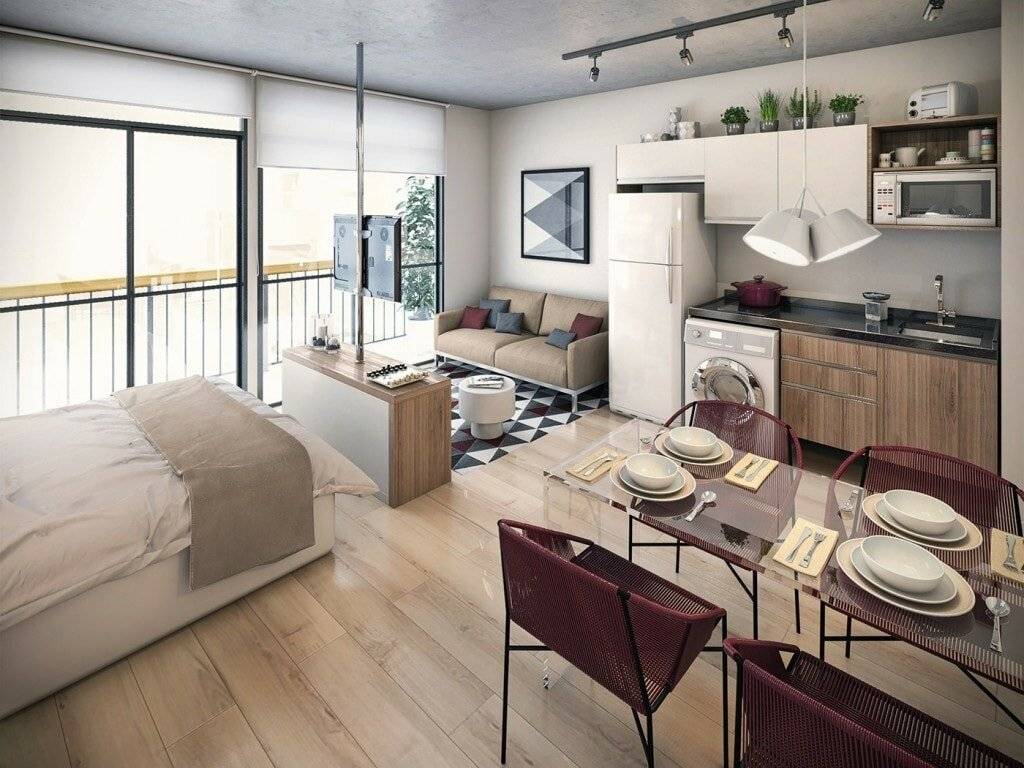 Дизайн студии 28 кв. м. (54 фото): планировка квартиры-студии 28 метров с одним окном и балконом