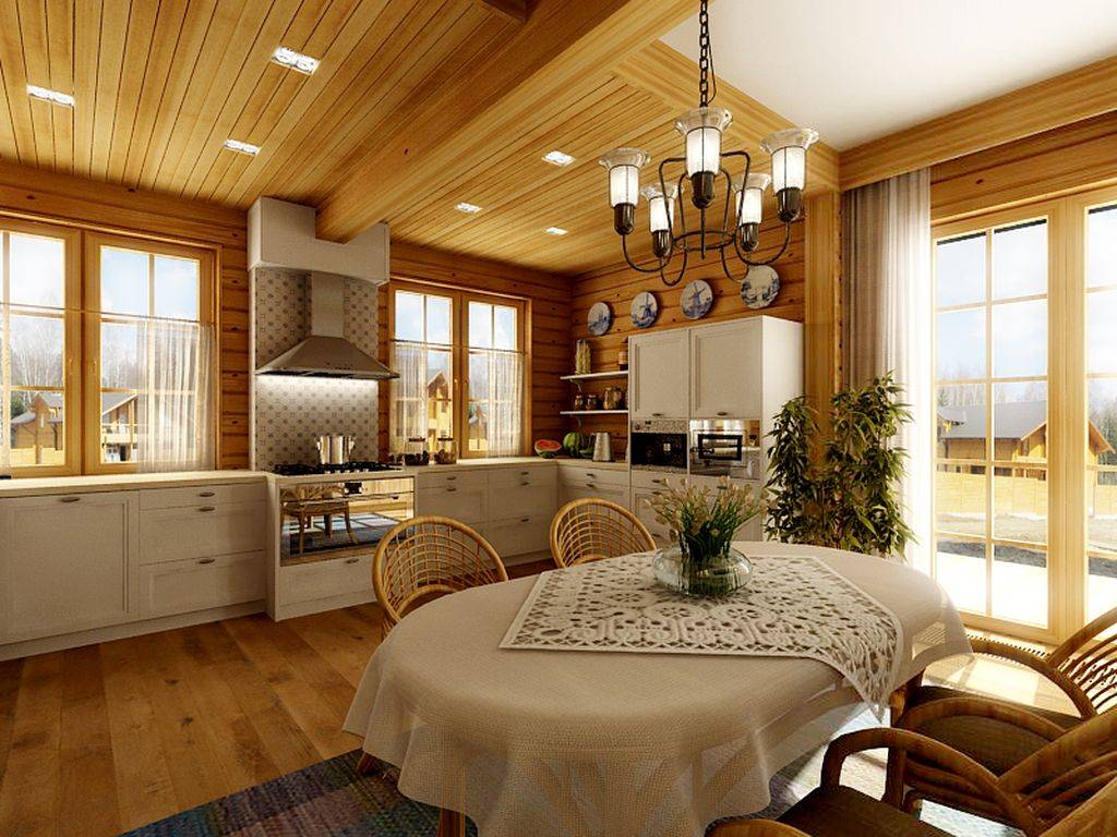 Дизайн кухни в деревянном доме: 75 фото, советы, особенности