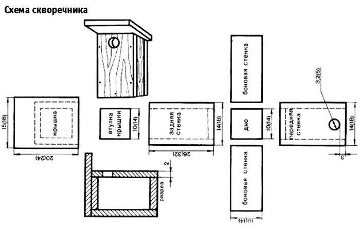 Размер скворечника для скворцов своими руками чертежи