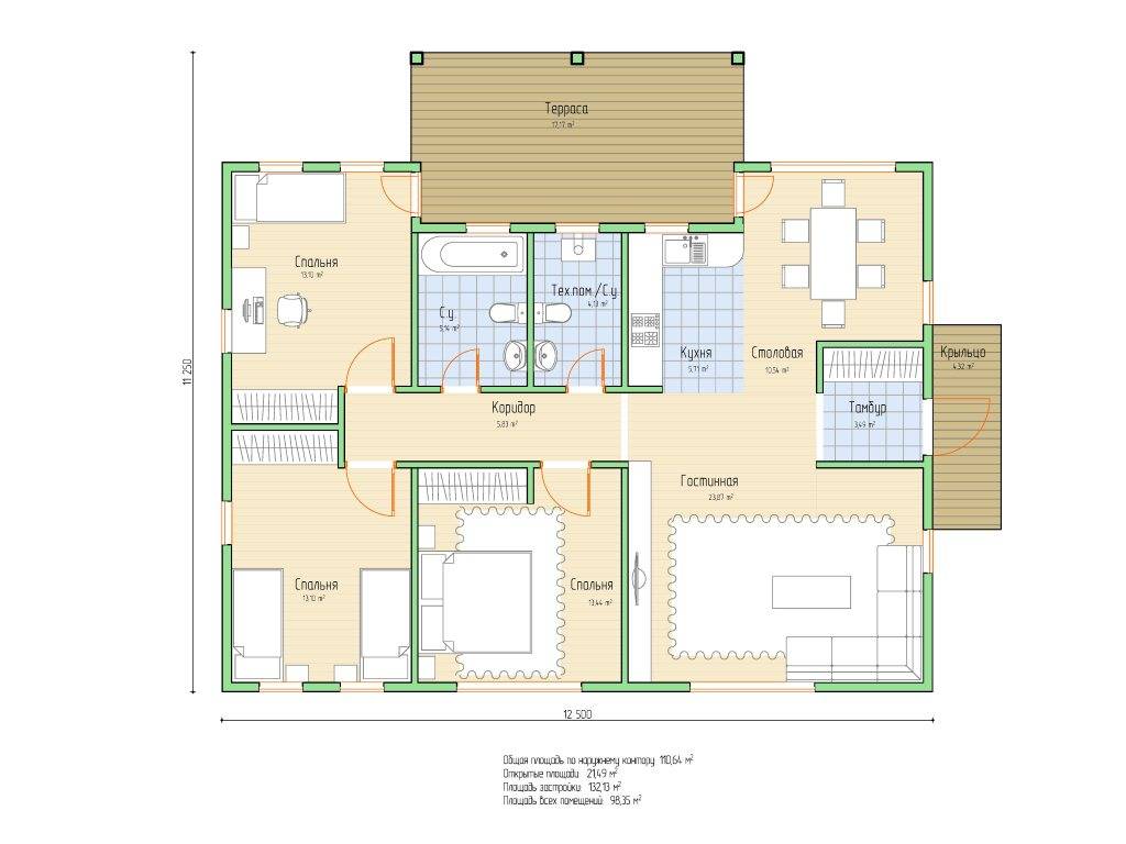 Планировка 1-этажного дома с тремя спальнями — выбираем проект по вкусу строительный портал