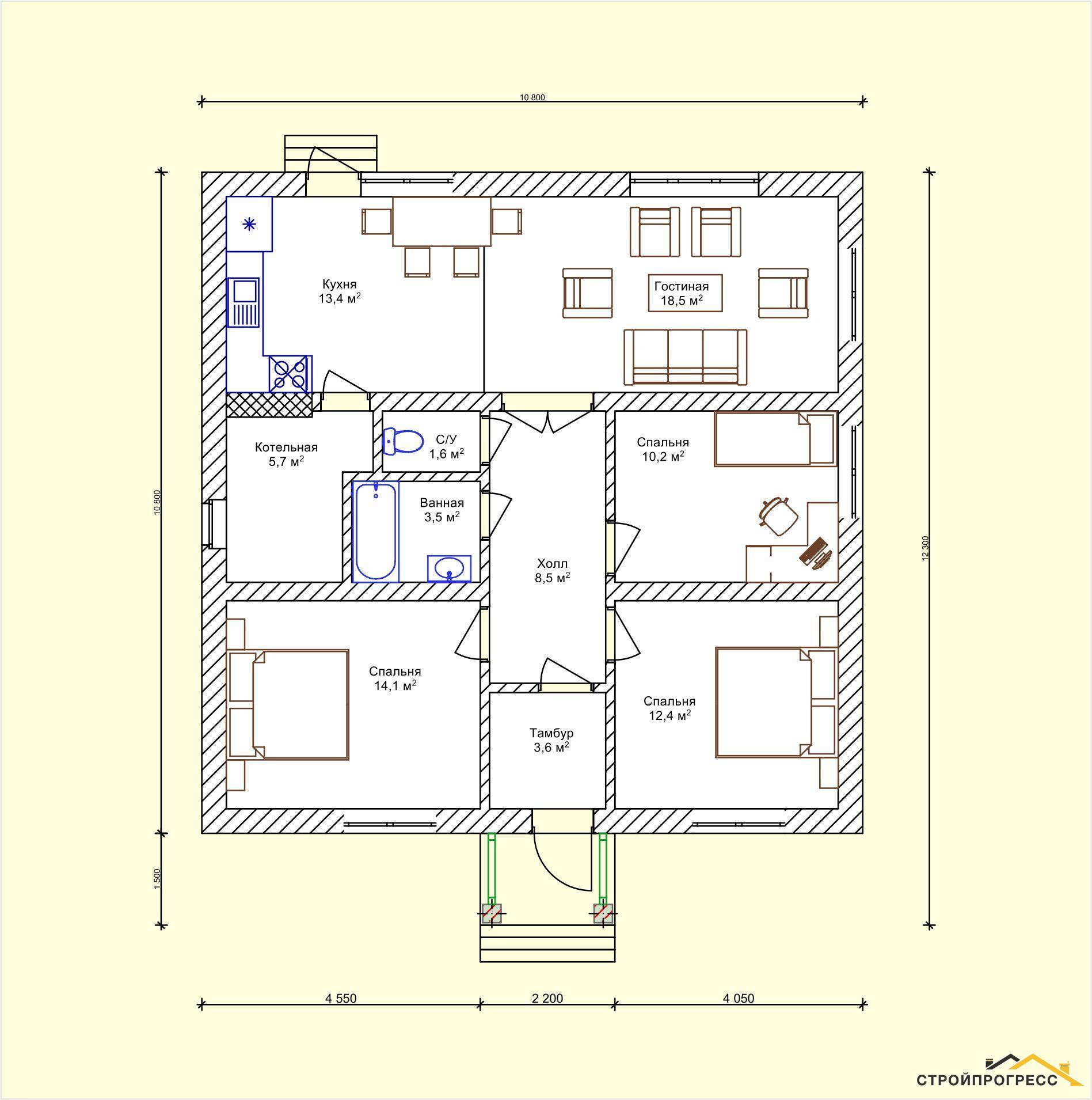 Одноэтажный дом 10х10 - планировка комнат, варианты проектов