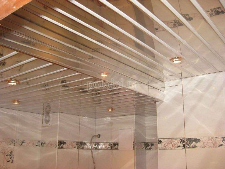 Дизайн ванной комнаты с подвесным реечным потолком