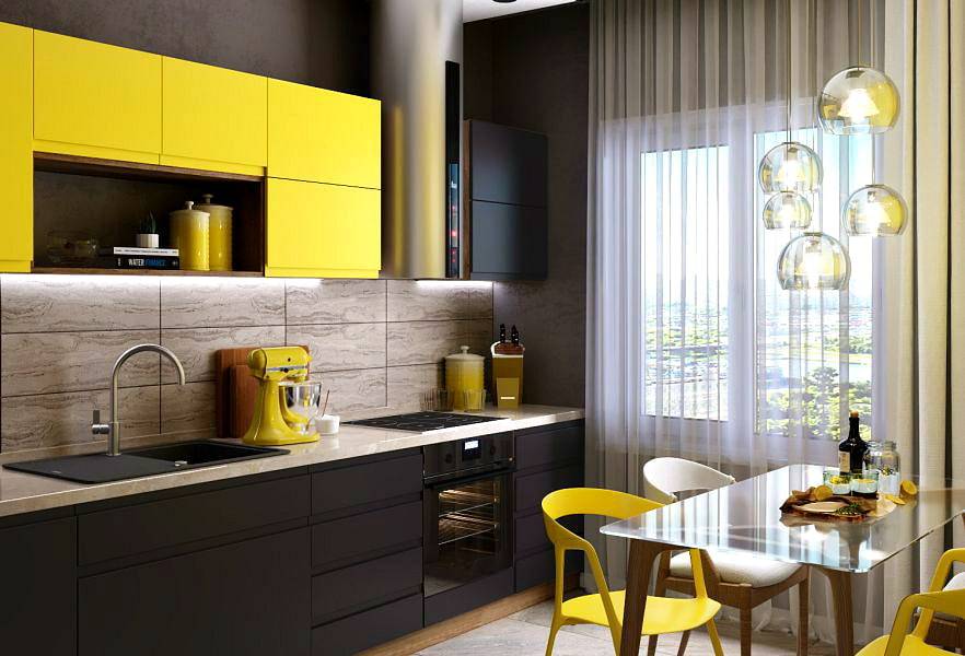 Желтая кухня (88 фото): кухонные гарнитуры черно, бело-, зелено- и сине-желтого, лимонного и других цветов в интерьере, примеры дизайна