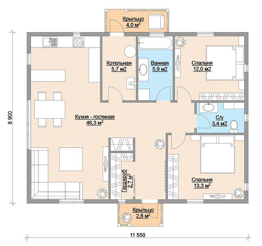 Проекты одноэтажных домов с тремя спальнями: планировка по правилам