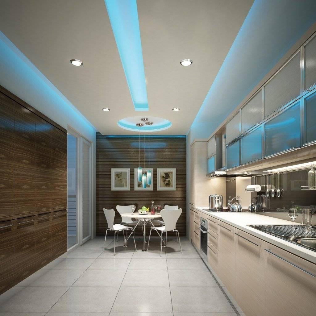 Освещение на кухне с натяжным потолком: как расположить светильники и какие есть варианты
