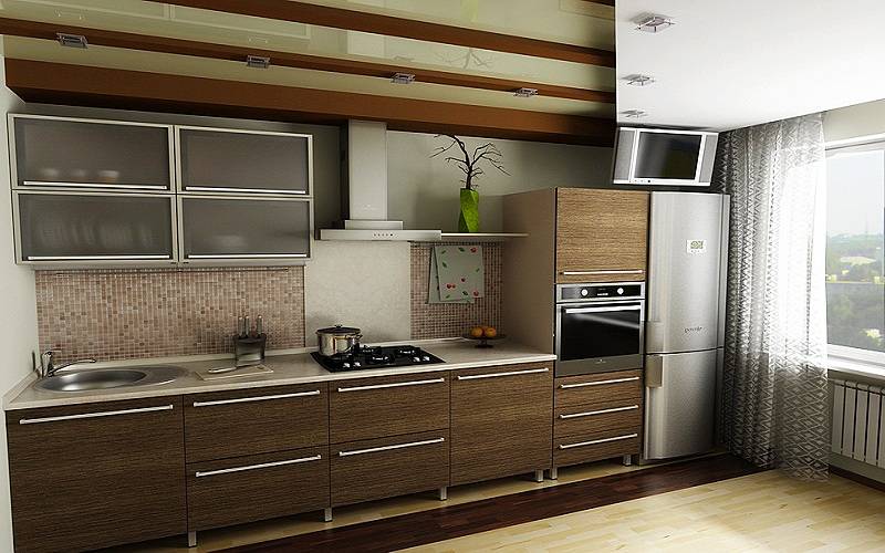 Дизайн стильной, современной, однорядной, прямой кухни: с холодильником, советы по выбору, фото.
