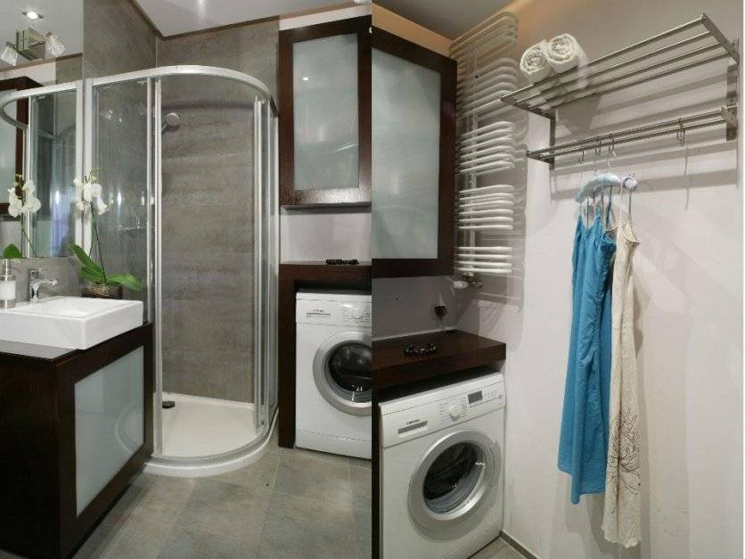 Как сделать уютной маленькую ванную комнату с душевой кабиной и стиральной машиной?