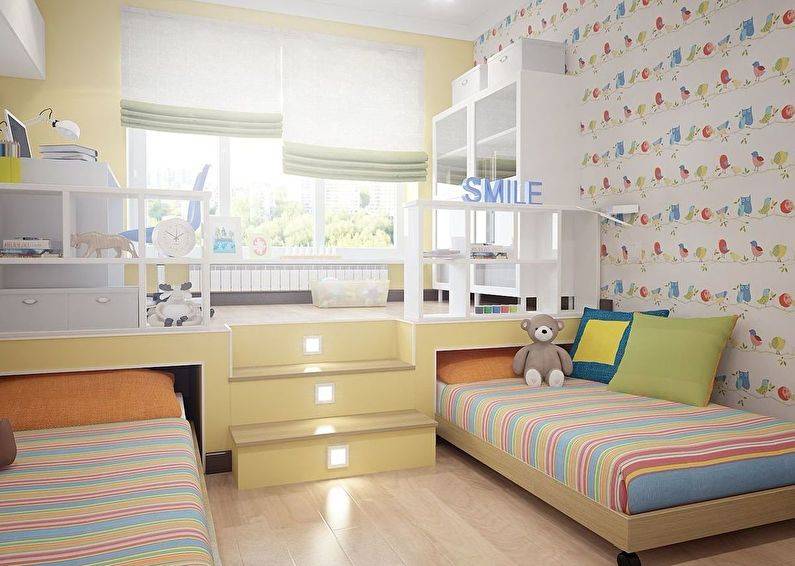 Детская комната для троих разнополых детей: дизайн для мальчишек и девочек
 - 26 фото