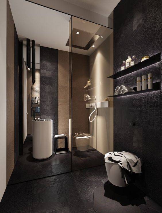 Дизайн интерьера ванной комнаты в стиле хай-тек