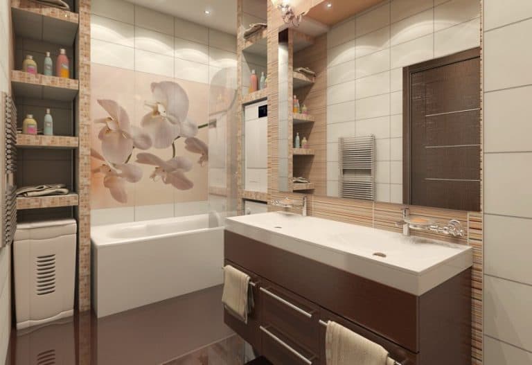 Дизайн ванной комнаты в нежном бежевом цвете