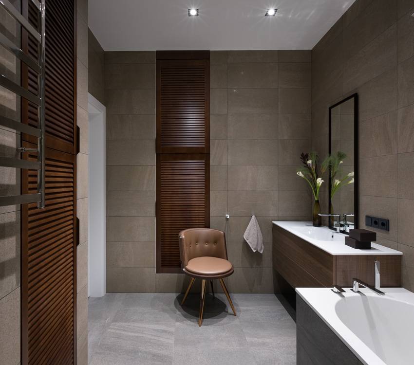 Дизайн стильной ванной комнаты в коричнево-бежевых тонах: нюансы оформления интерьера