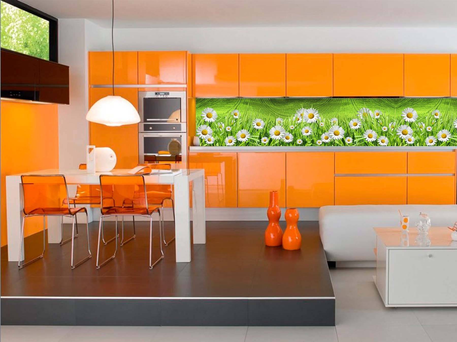 Кухня в оранжево салатовом цвете