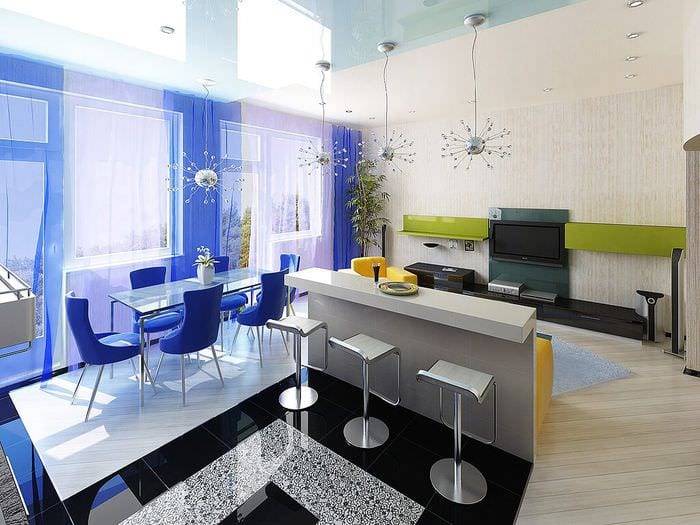 Дизайн гостиной совмещенной с кухней: варианты зонирования и планировки, 150 фото