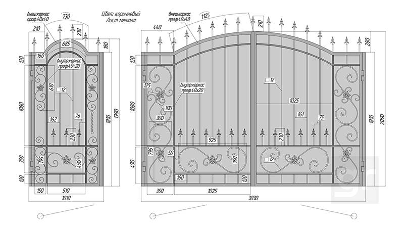 Ворота кованые чертеж