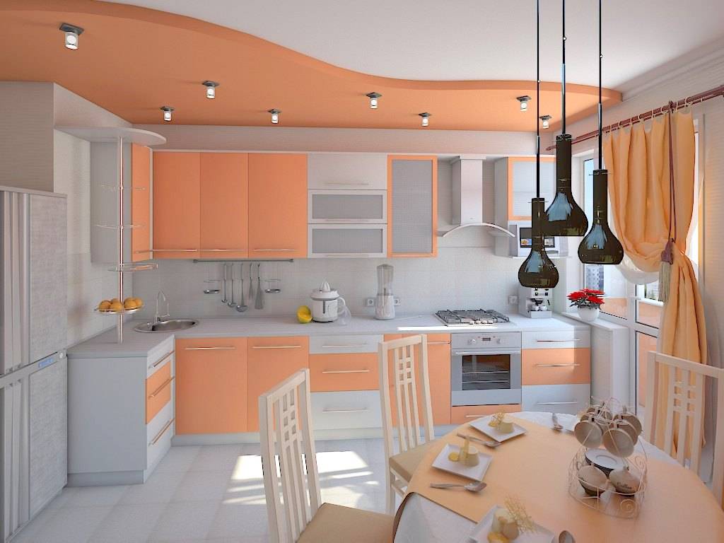 Натяжной потолок на кухне —  варианты дизайна