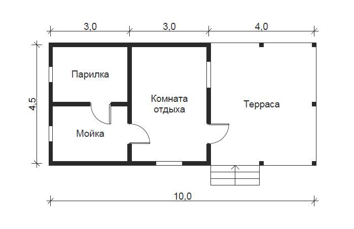 Проект бани с парилкой и комнатой отдыха