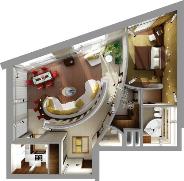 Дизайн квартиры 50 кв. м. [100+ фото] идеи для 1,2-комнатных и студий