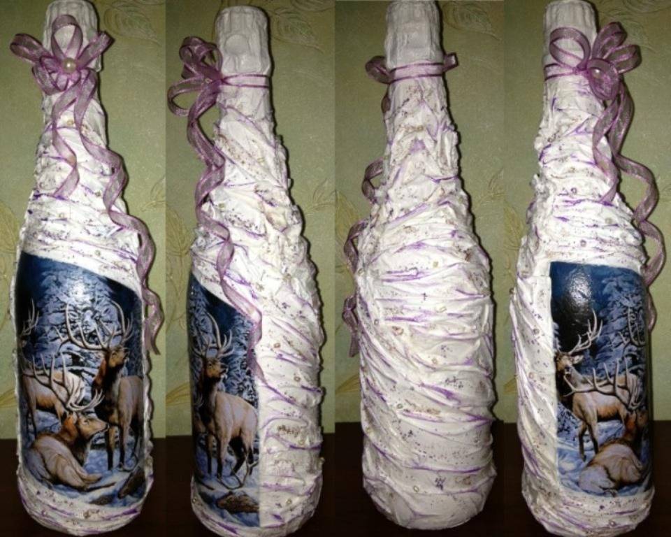 Идеи новогоднего декора бутылки шампанского (52 фото)