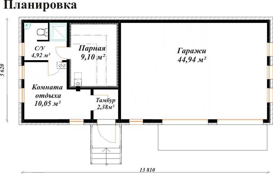 План пристройки к дому под кухню душ и туалет