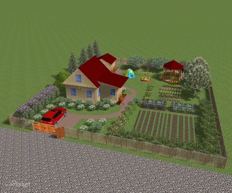 Планировка участка 20 соток с домом и баней и хозпостройками и огородом, ландшафтный дизайн
 - 21 фото