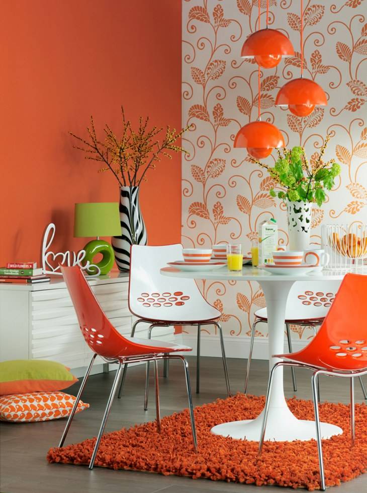 Оранжевые обои для стен: фото в интерьере кухни, прихожей, гостиной, спальни и детской