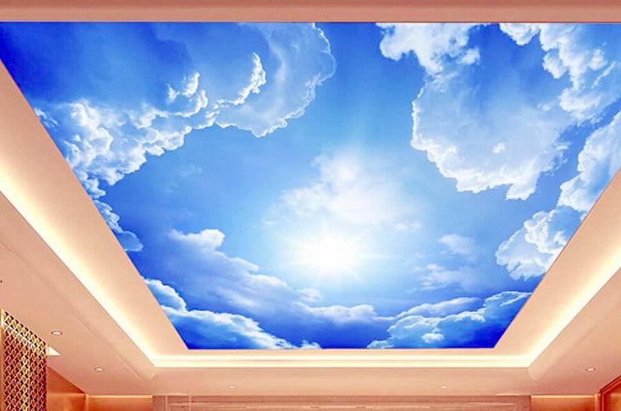 Натяжные потолки небо с облаками в интерьере