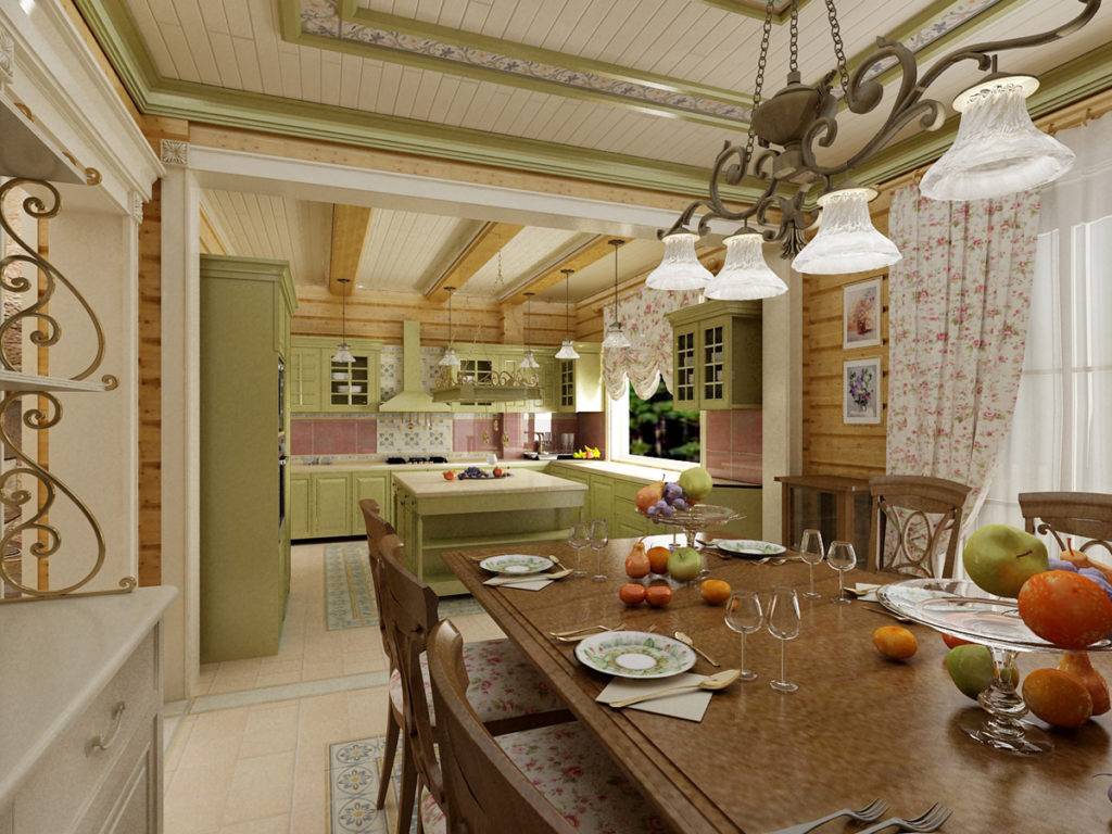 Дизайн кухни в деревянном доме с вариантами стилистических решений