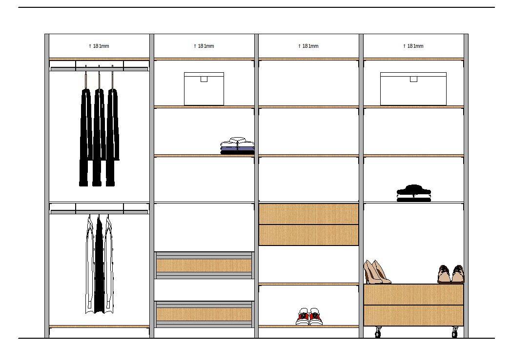 Наполнение для встроенных шкафов и гардеробных: чертежи с размерами