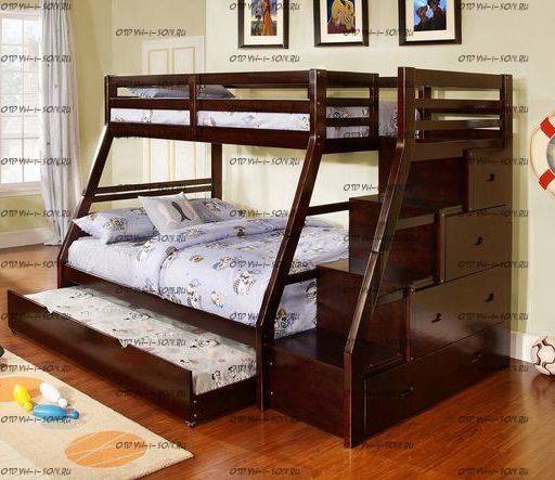 Двухъярусная кровать с диваном, разновидности, габариты, материалы