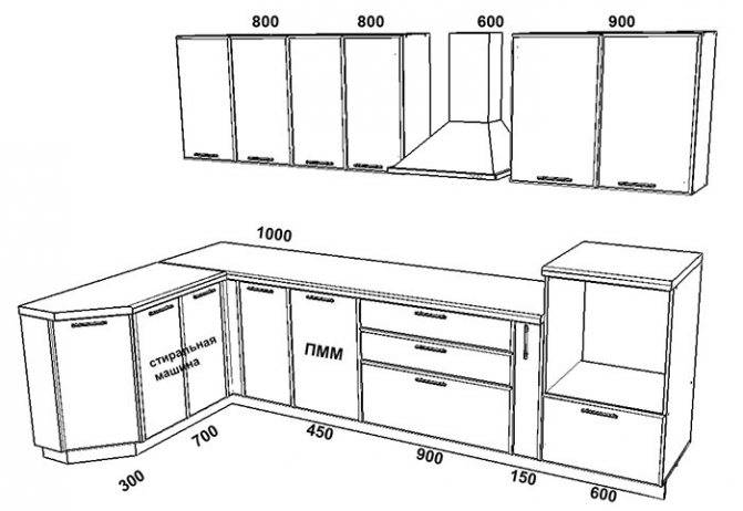 Чертеж кухни с размерами всех шкафов: самостоятельная проектировка