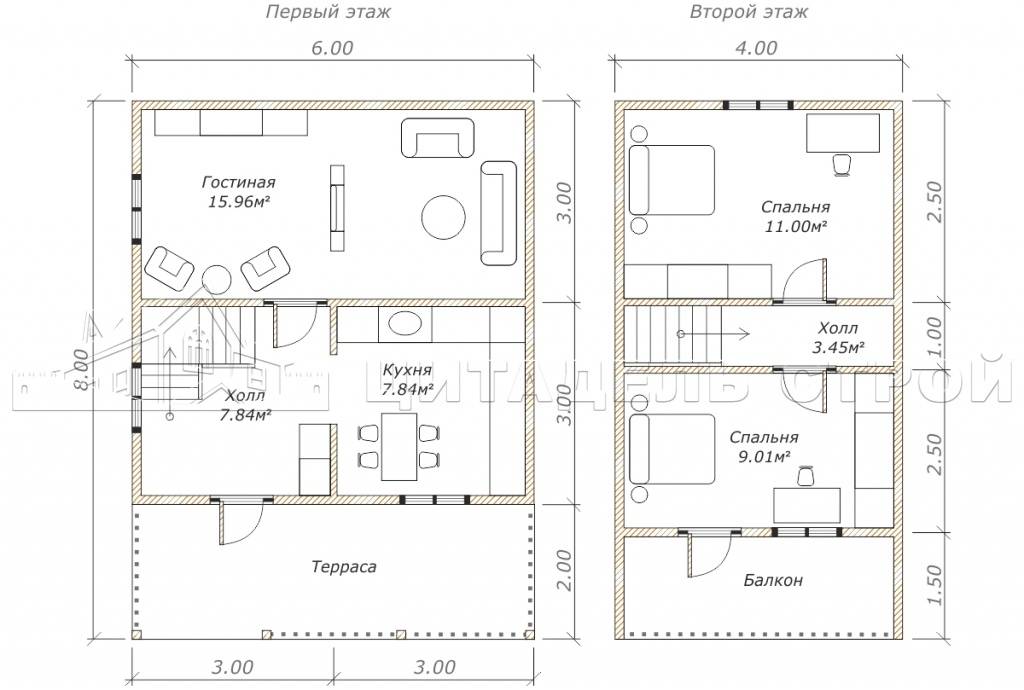 Проект дома 8 на 6 м с отличной планировкой (41 фото): двухэтажный и одноэтажный дом площадью 6х8 м с санузлом, оформление дачного строения с туалетом