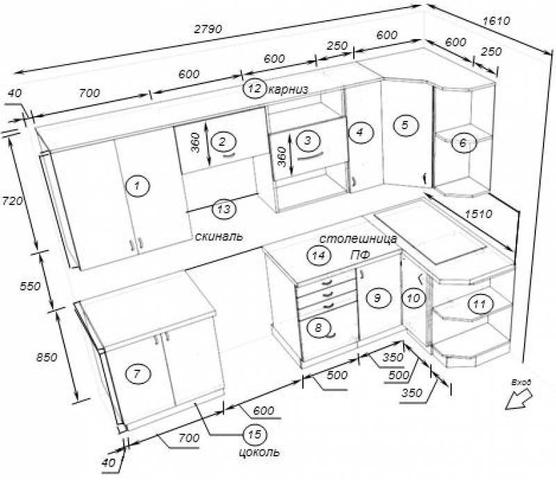 Кухонная мебель чертеж