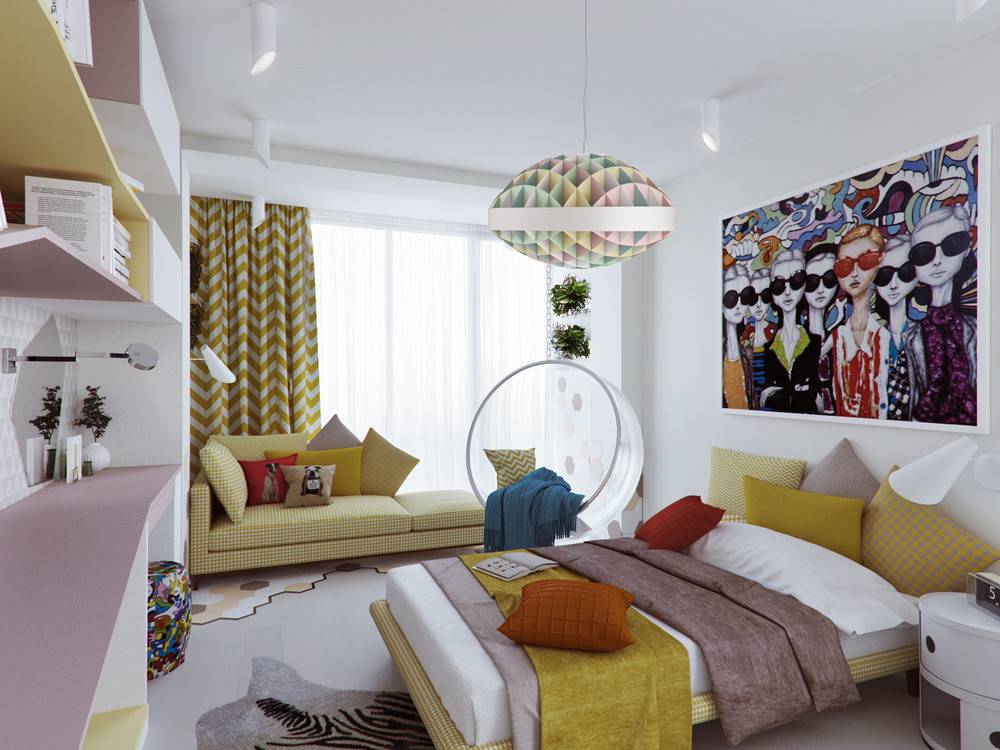 Дизайн комнаты для девушки 18-20 лет в современном стиле: красивый и уютный интерьер красивой молодежной девичьей спальни с мебелью и зеркалом
 - 33 фото