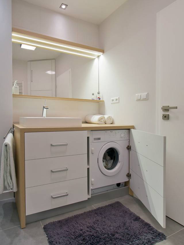 Куда поставить стиральную машину в маленькой ванной, 27 идей как разместить стиральную машину на кухне, в ванной, фото интерьеров | houzz россия