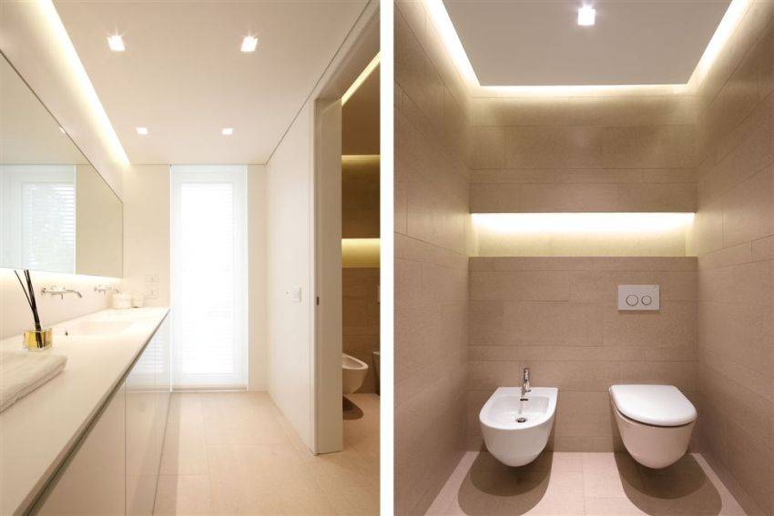 Освещение в ванной комнате (88 фото): примеры дизайна маленькой и большой комнаты с подсветкой, выбор влагозащищенной светодиодной ленты и других светильников