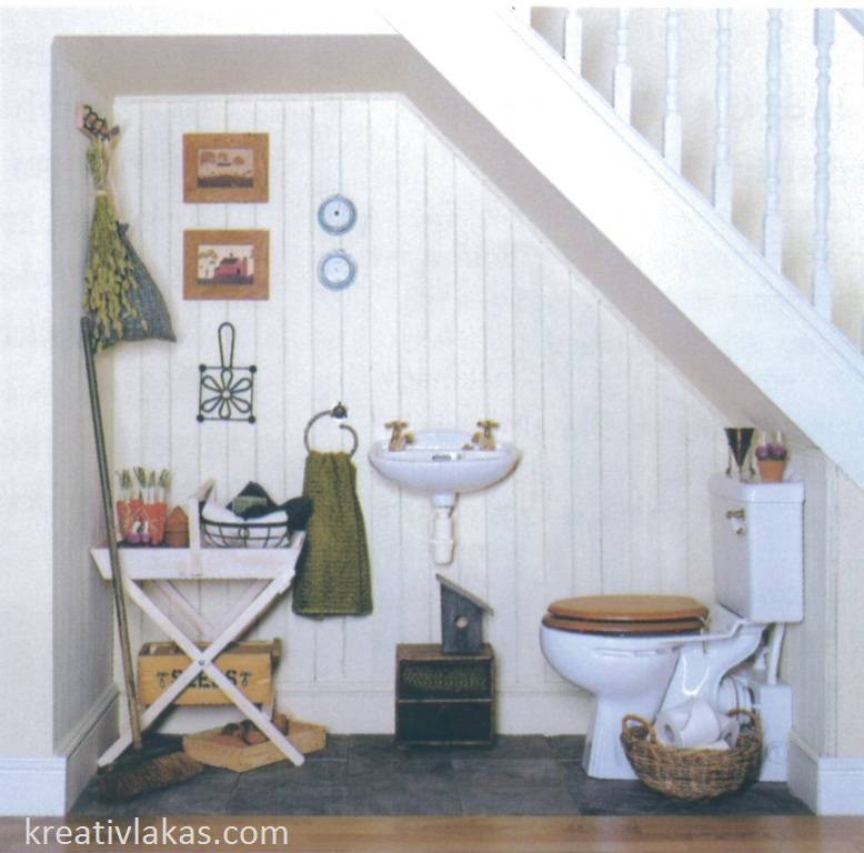 Идеи как оформить туалет под лестницей