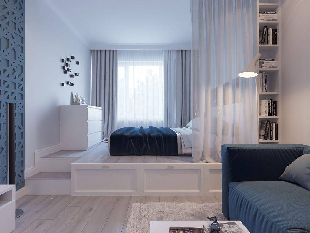 Зонирование комнаты на спальню и гостиную: как разделить на две зоны, современные идеи
 - 27 фото