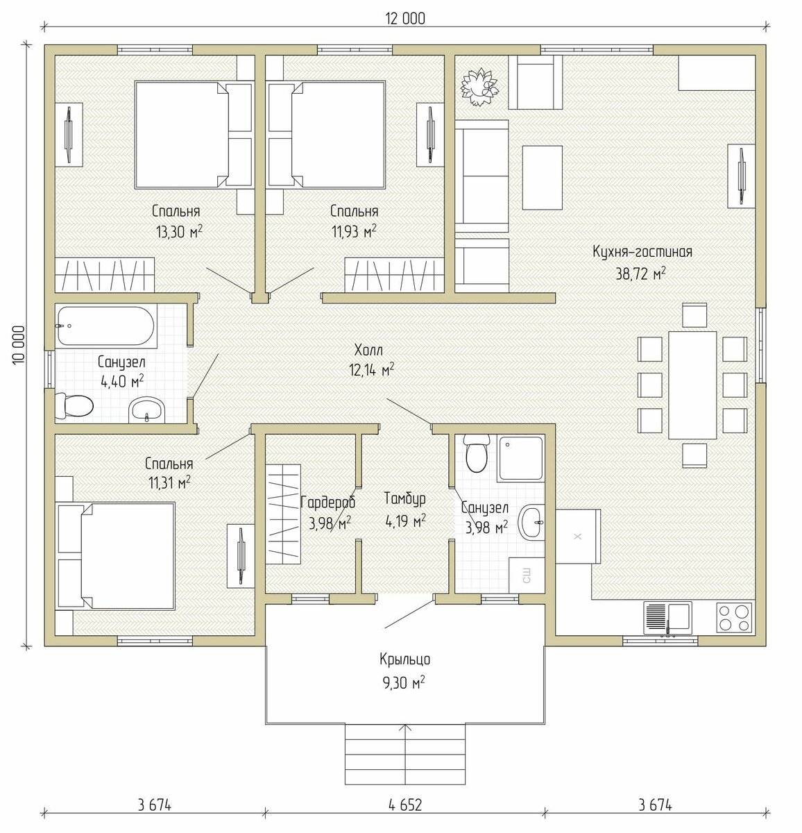 Проекты одноэтажных домов с тремя спальнями: планировка по правилам. новости партнеров - новости партнеров 63. metro