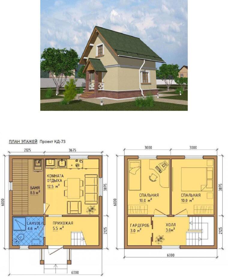 Планировки домов 6 на 8: проекты с мансардой, одно и двухэтажные