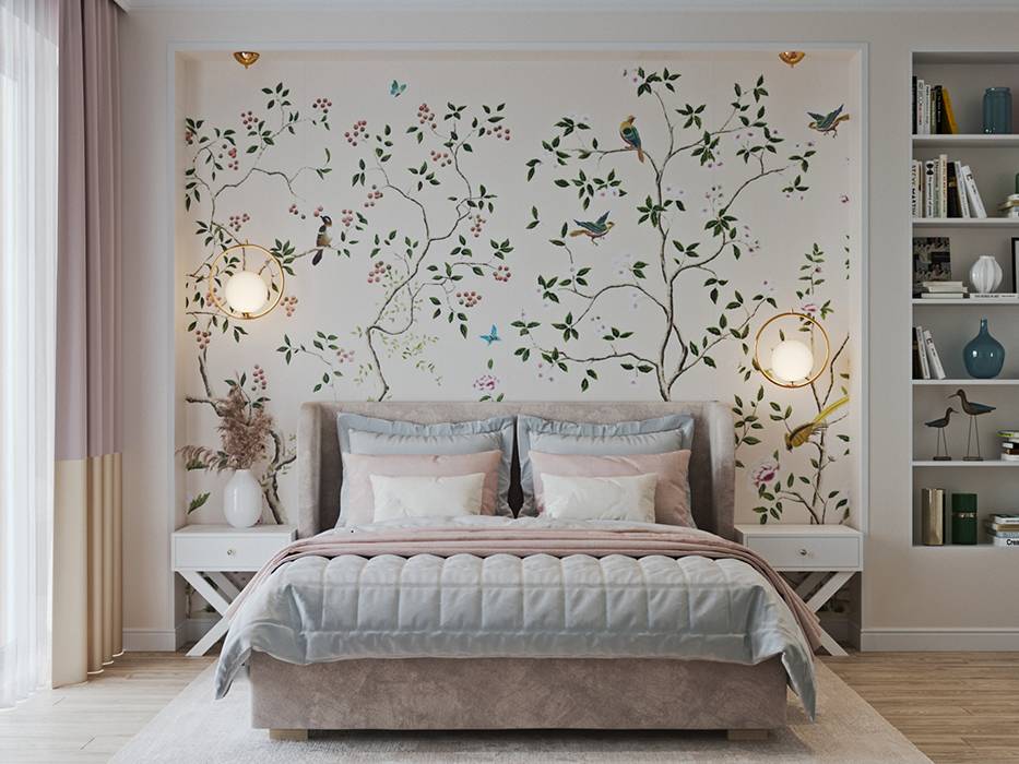 Красивое и современное оформление стен в спальне