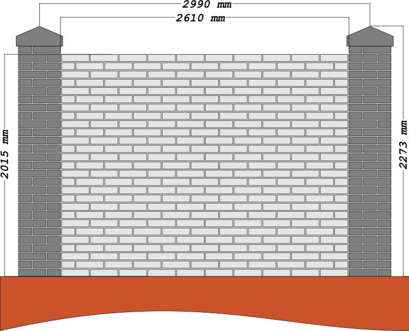 Кирпичный забор схема с размерами