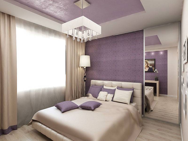 Дизайн спальни в сиреневых тонах с фотографиями